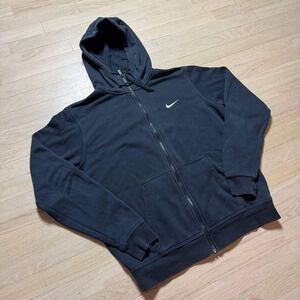 Nike Mens Full Zip Hoodie Black Fleece Sweatshirt Embroidered Swoosh Size Large